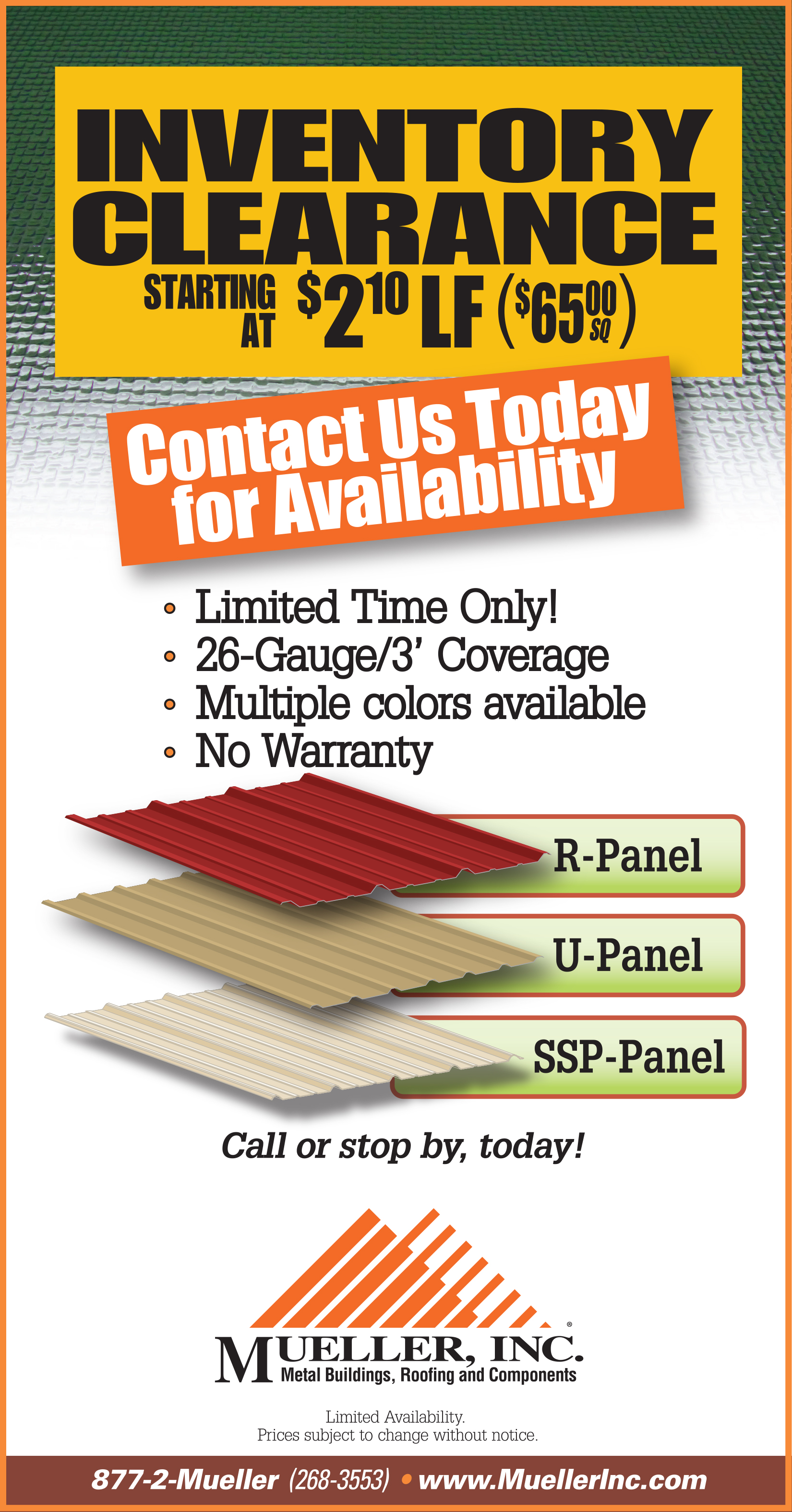 Inventory Clearance Sale Ad Mueller Inc